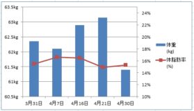 ダイエット1回目・7ヶ月目のグラフ